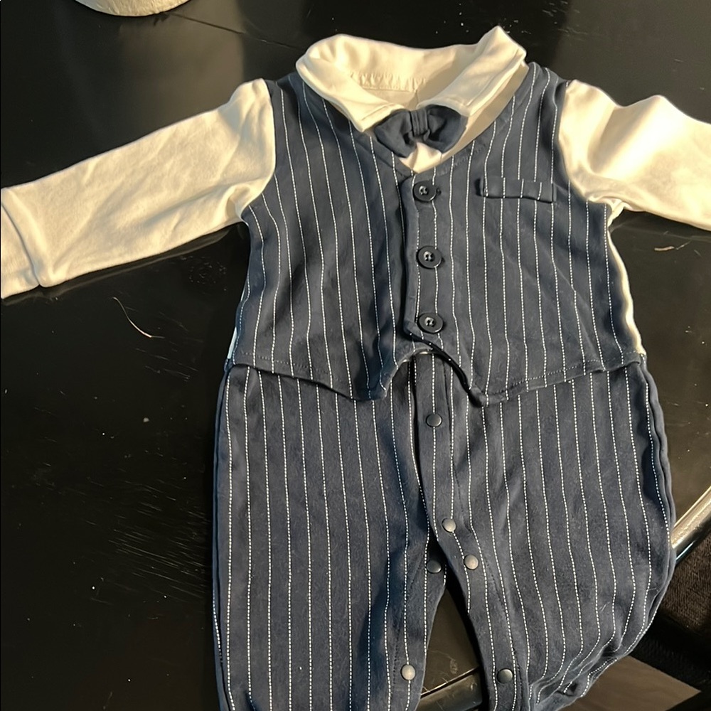 Navy Pinstripe Baby Vest with Onesie
